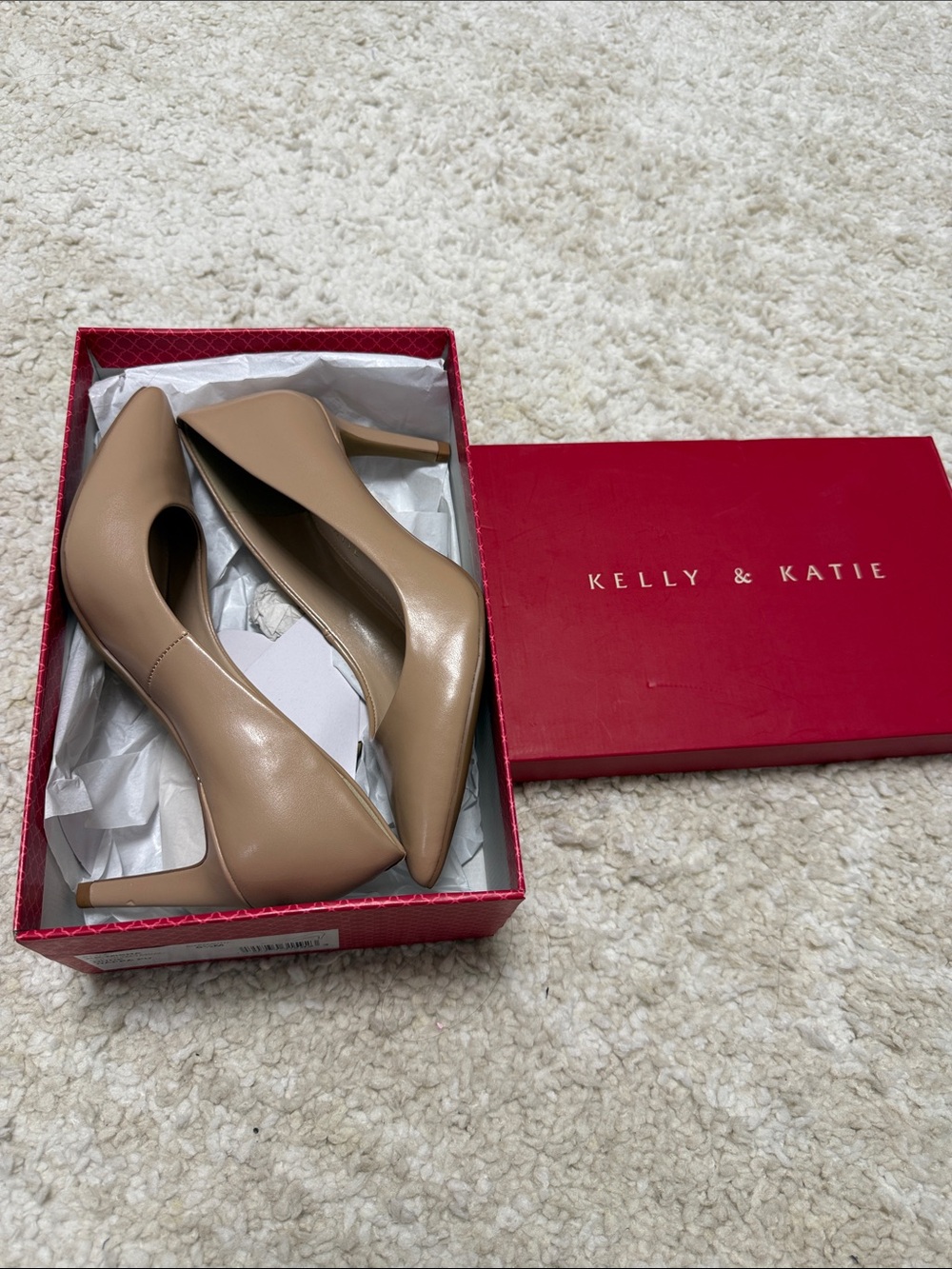 Kelly & Katie Taupe Pointed Toe Mid Heel Pumps